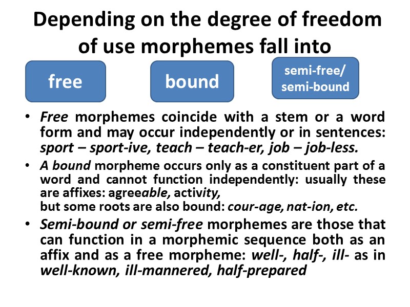 Depending on the degree of freedom of use morphemes fall into   